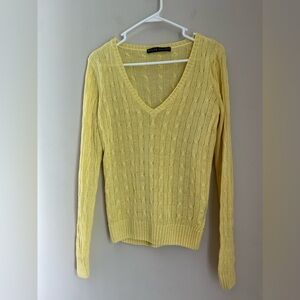 Ralph Lauren Black Label Cable Knit Light Sweater Women’s Size S Yellow v-neck